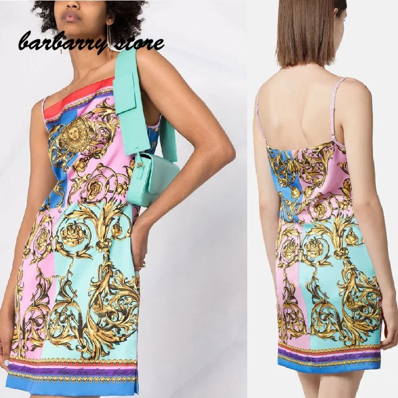 22 summer new women's luxury design gold retro print slim suspender dress african lace dresses for women in clothing women dress 
22 summer new women's luxury design gold retro print slim suspender dress african lace dresses for women in clothing women dress