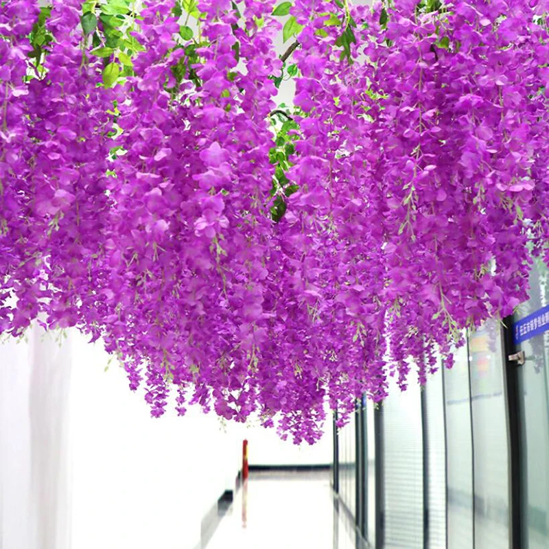 

Wisteria Artificial Flowers Vine Wreath Wedding Arch Decoration Leaf Rattan Trailing Silk Flower Ivy Home Wall Decor Plants