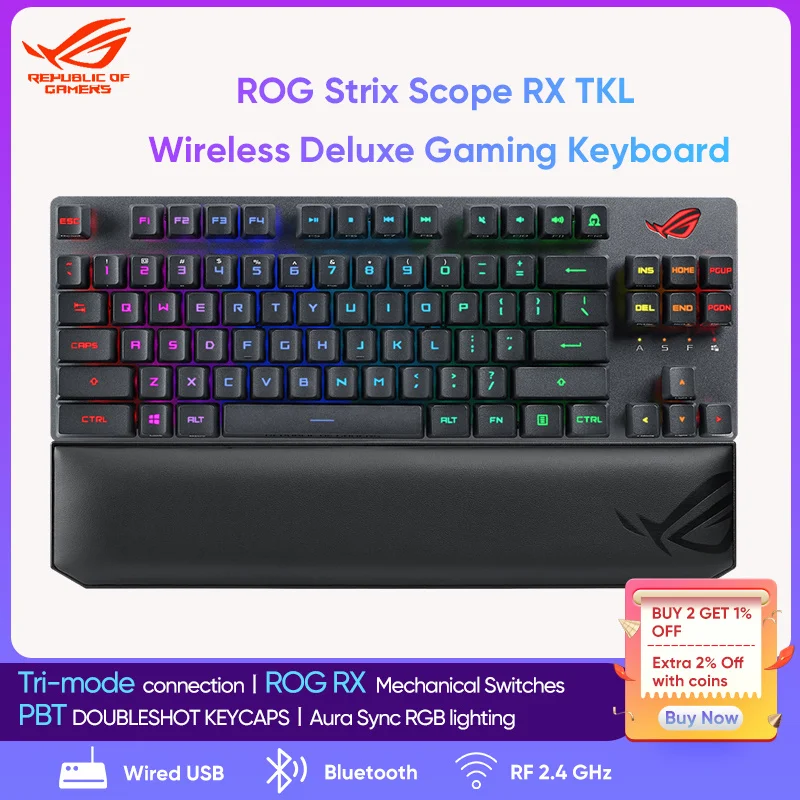 

ROG Strix Scope RX TKL Wireless Deluxe Gaming Keyboard Kor FPS Gamers Tri-mode Connectivity Mechanical Keyboard