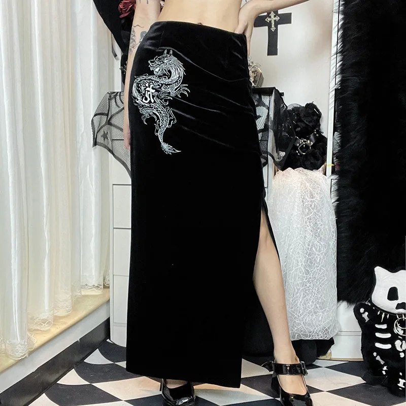 Gothic Summer Black Midi Skirt Women Lolita Streetwear Velvet Embroidery Sexy High Waist Skirt Elegant Party Club Skirts
Gothic Summer Black Midi Skirt Women Lolita Streetwear Velvet Embroidery Sexy High Waist Skirt Elegant Party Club Skirts