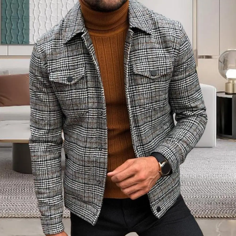 Men Autumn Coat Plaid Clothing Long Sleeves Lapel Single Breasted Warm Slim Cardigan Men Spring Coat for Daily Wear
Men Autumn Coat Plaid Clothing Long Sleeves Lapel Single Breasted Warm Slim Cardigan Men Spring Coat for Daily Wear