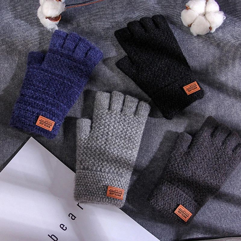 Fingerless Knitting Gloves Outdoor Warm Leather Label Thick Driving Gloves Wool Knit Solid Color Men Half Finger Gloves Crochet
Fingerless Knitting Gloves Outdoor Warm Leather Label Thick Driving Gloves Wool Knit Solid Color Men Half Finger Gloves Crochet