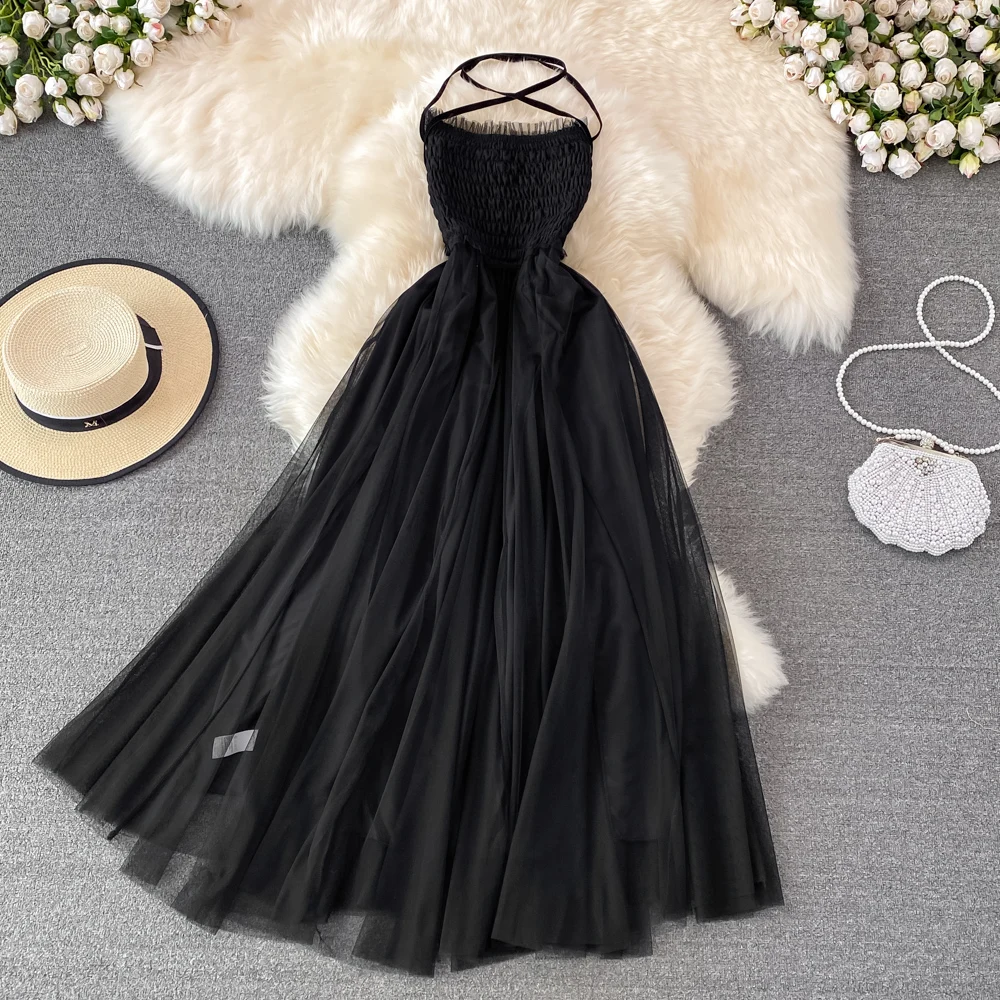 Vintage Hepburn Style Sleeveless Neck Open Back Strapless Gauze Dress Seaside Holiday A-word Large Swing Dress
Vintage Hepburn Style Sleeveless Neck Open Back Strapless Gauze Dress Seaside Holiday A-word Large Swing Dress