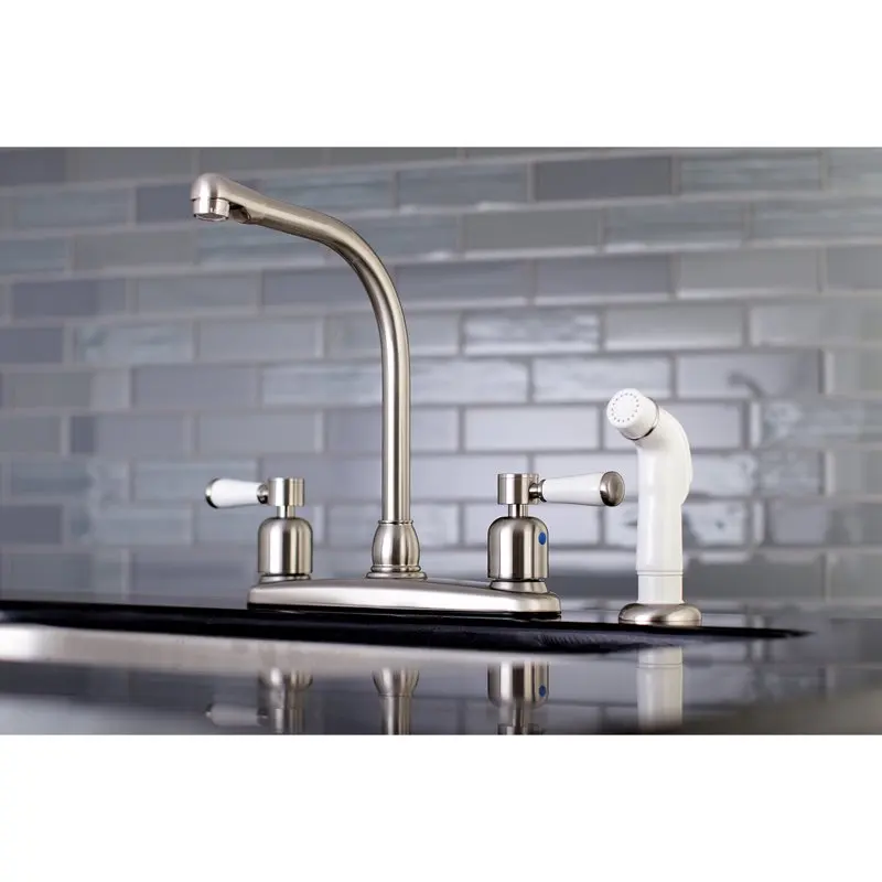 Gorgeous Paris 8-Inch Centerset Kitchen Faucet with Sprayer, Brushed Nickel Finish - Perfect for Modern Home Decor.
Gorgeous Paris 8-Inch Centerset Kitchen Faucet with Sprayer, Brushed Nickel Finish - Perfect for Modern Home Decor.