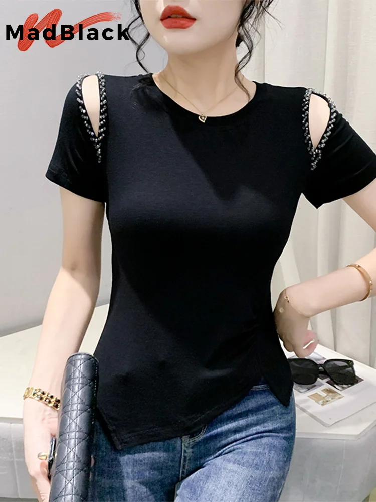 Женская хлопковая Футболка с круглым вырезом, коротким рукавом и бусинами
Женская хлопковая Футболка с круглым вырезом, коротким рукавом и бусинами