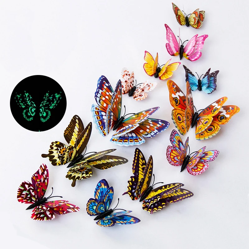 12pcs PVC 3D DIY Double Feather Butterfly Luminous glow in dark Design Decal Magnetic Magnet Sticking Wall Stickes Home Decor
12pcs PVC 3D DIY Double Feather Butterfly Luminous glow in dark Design Decal Magnetic Magnet Sticking Wall Stickes Home Decor
