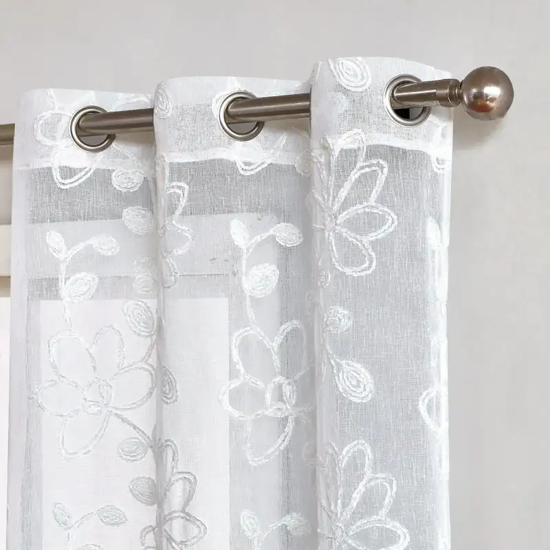 Chic 3D Floral Chenille Embroidered An Elegant 76" x 96" Curtain Panel Pair - Solid White Sheer Linen Look, An Perfect Addition
Chic 3D Floral Chenille Embroidered An Elegant 76" x 96" Curtain Panel Pair - Solid White Sheer Linen Look, An Perfect Addition
