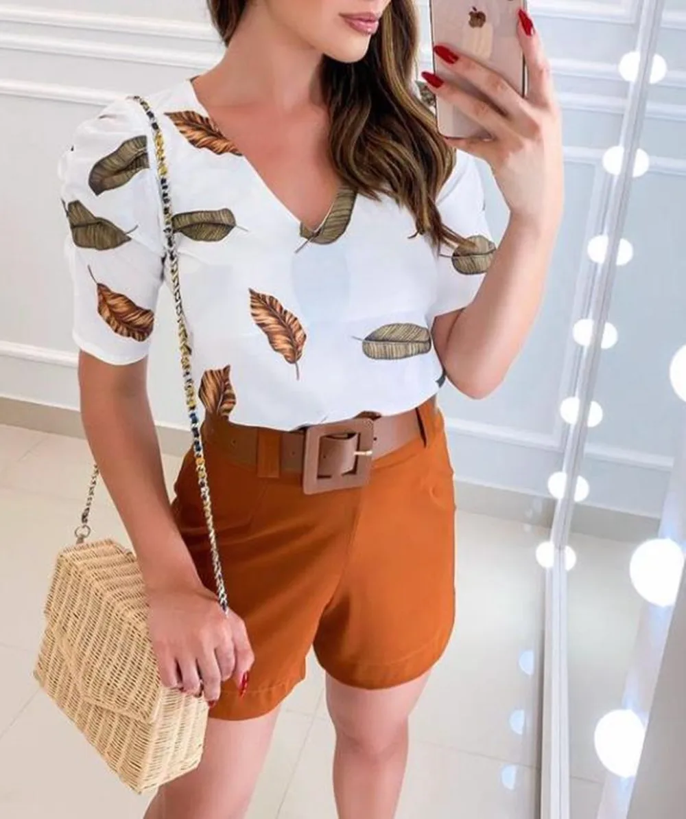 Summer Two Piece Set Women Fashion Short Sleeved V Neck Blouse Sashes Flower Printed Shorts Pants Suit Casual 2 Piece Set Women
Summer Two Piece Set Women Fashion Short Sleeved V Neck Blouse Sashes Flower Printed Shorts Pants Suit Casual 2 Piece Set Women