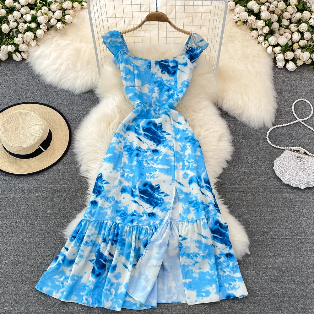 Summer Vacation Beach Dress High Waist Suspender Dress Super FAIRY FASHION Tie Dye Print Medium Long Split Fishtail Dress
Summer Vacation Beach Dress High Waist Suspender Dress Super FAIRY FASHION Tie Dye Print Medium Long Split Fishtail Dress