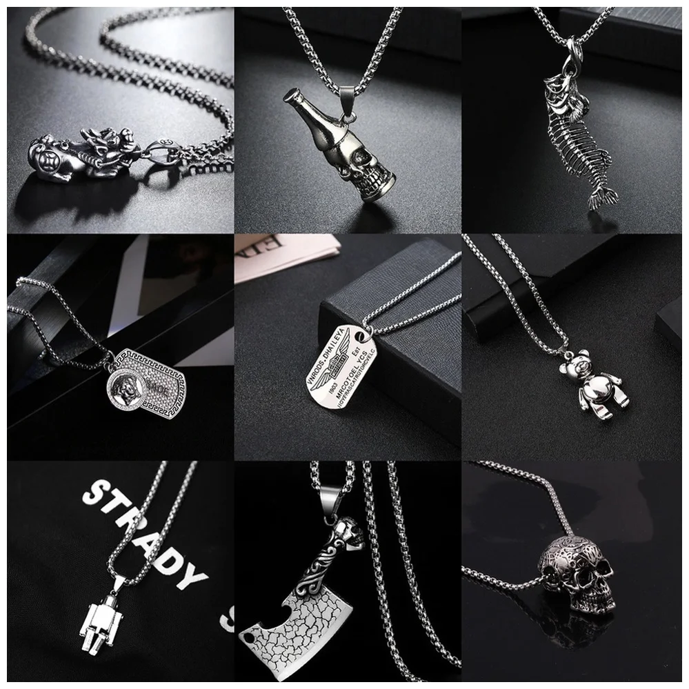 Neutral Hip Hop Titanium Steel Necklace for Women Men Coffin Skull Bottle Sweater Chain Fashion Pendants Personality Choker Hot
Neutral Hip Hop Titanium Steel Necklace for Women Men Coffin Skull Bottle Sweater Chain Fashion Pendants Personality Choker Hot