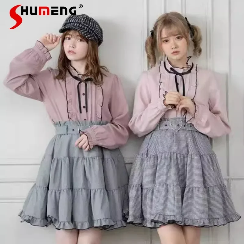 

Japanese Lolita Blouse New Mine Dream Long Sleeve Lace-up Sweet Mass Production Single-breasted Ruffled Shirt Women's Top Blusas