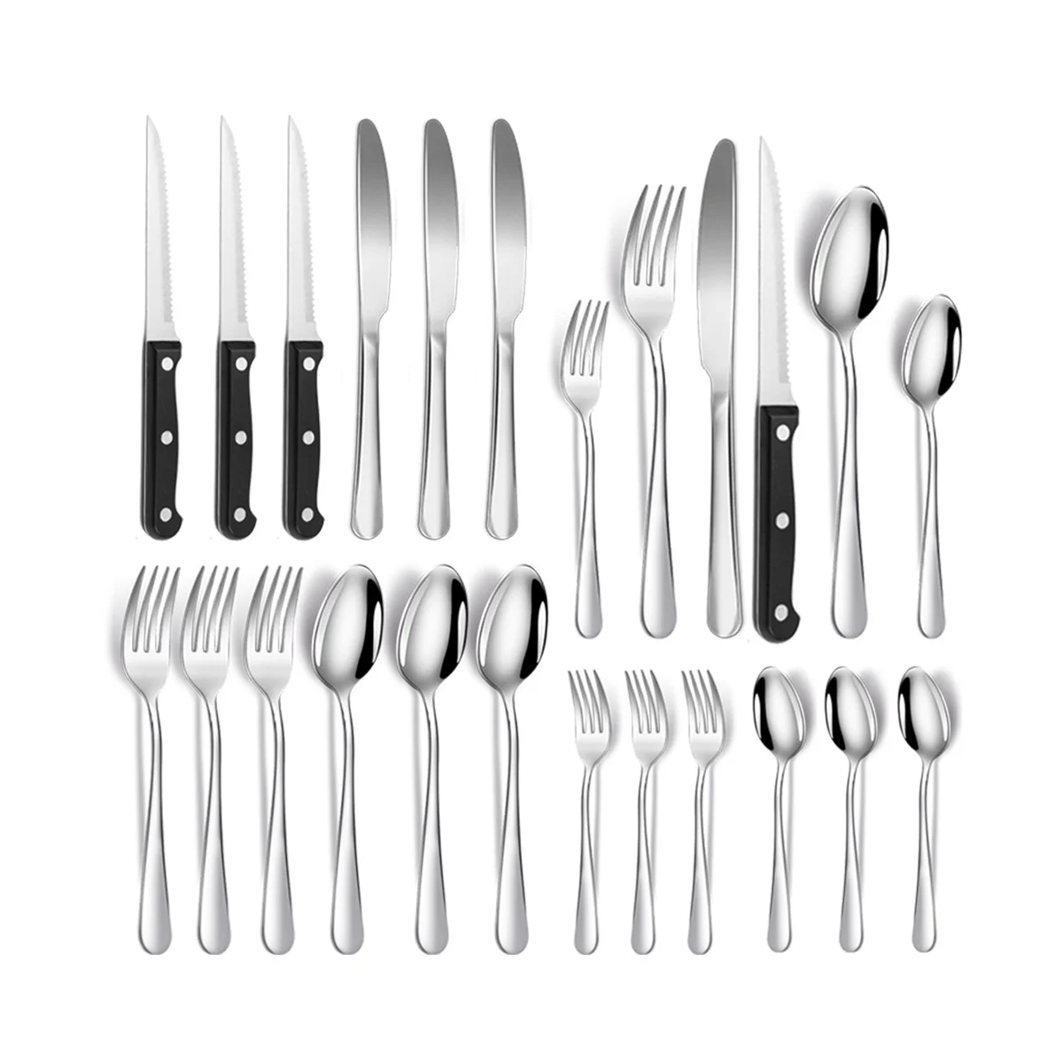 

Набор столовых приборов из нержавеющей стали, кухонная утварь с пятнистой отделкой, набор посуды, ложки, вилки, ножи для дома, отеля
