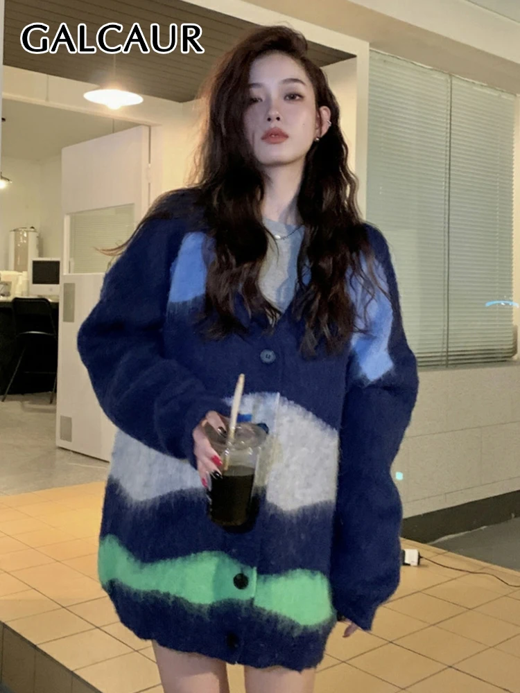 GALCAUR Striped Knitting Sweaters For Women V Neck Long Sleeve Hit Color Single Breasted Sweater Female Casual Clothing Autumn
GALCAUR Striped Knitting Sweaters For Women V Neck Long Sleeve Hit Color Single Breasted Sweater Female Casual Clothing Autumn