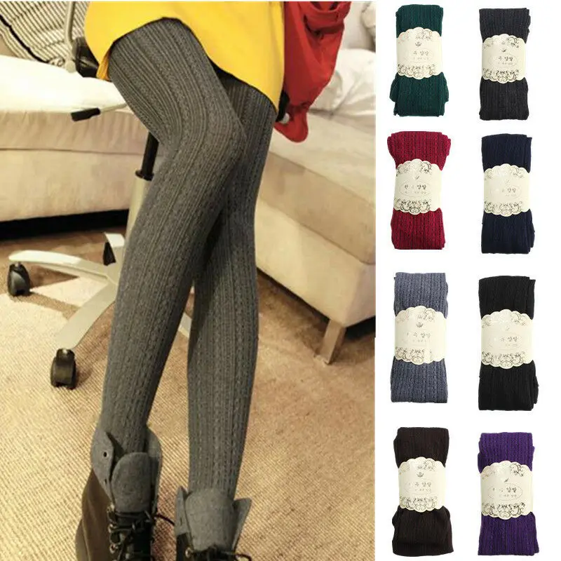 

Candy Color Autumn Winter Pantyhose Cotton Knitted Stretch Stockings Women Warm Twist Striped Women Tights Footless Tights