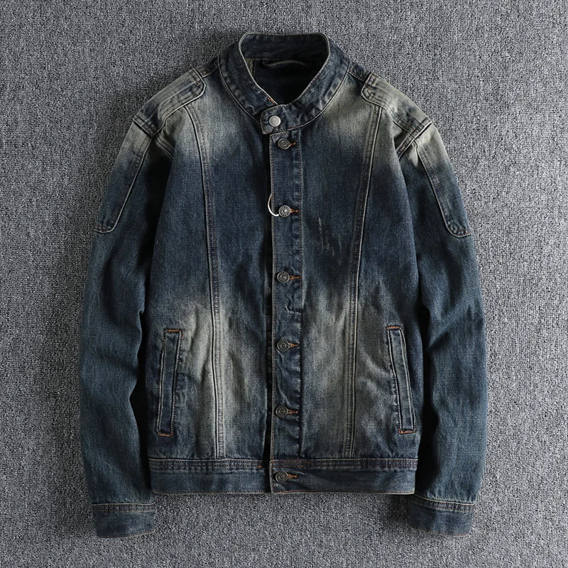 jacket men's personalized stand collar work Denim clothes tough guy motorcycle trend coat top outerwear 1048
jacket men's personalized stand collar work Denim clothes tough guy motorcycle trend coat top outerwear 1048