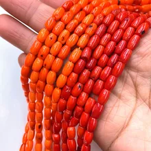 Natural Sea Bamboo Red Coral Loose Beads for DIY Fashion Jewelry Making Necklace Bracelet Barrel-shaped Handmade Accessories