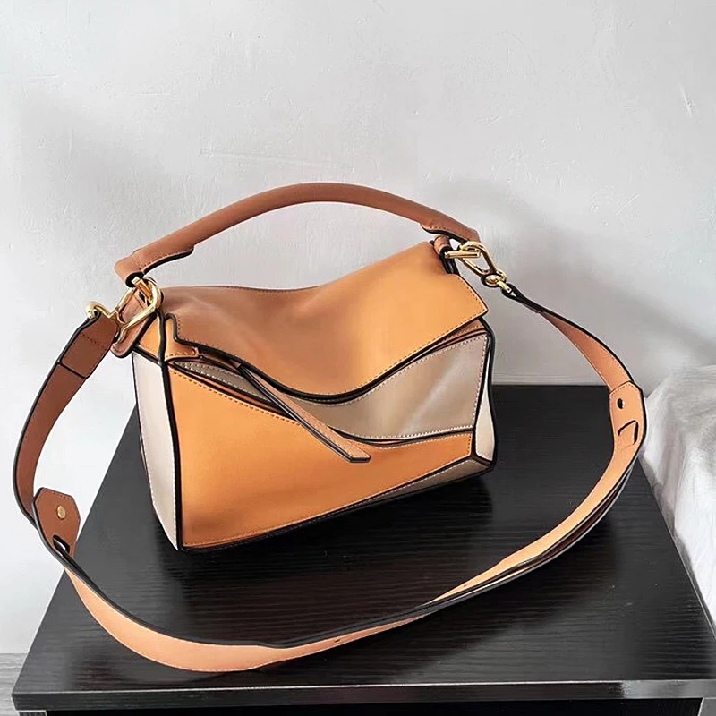 

Luxury Geometry Women's Handbags 2023 New Fashion High Quality Panelled Retro Crossbody Bags Soft Cowhide Splicing Shoulder Bag