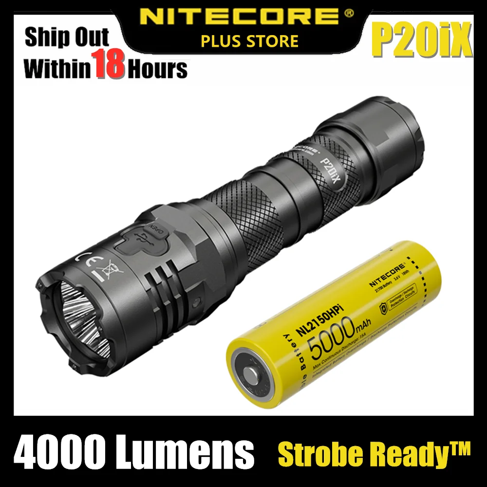 

NITECORE P20iX USB-C Rechargeable Flashlights Super Bright Military Tactical Flashlight 4000 lumens 5000mAh NL2150HPi Battery