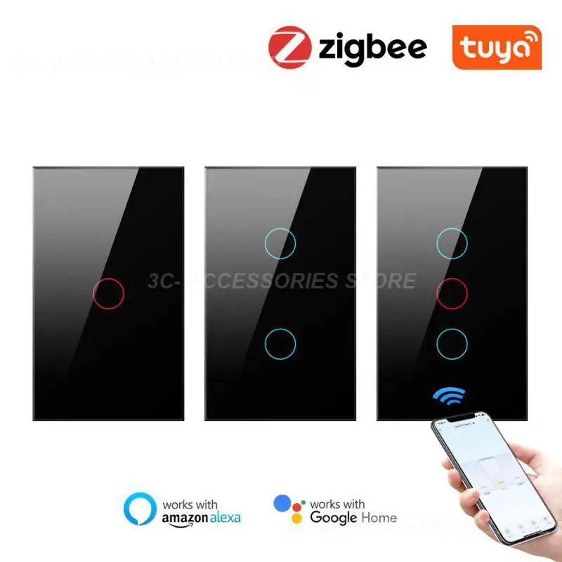 

Timing Smart Life Glass Panel No Neutral Wire Required Voice Control Tuya Switch Zigbee 3.0 Light Touch Switch 1/2/3 Gang