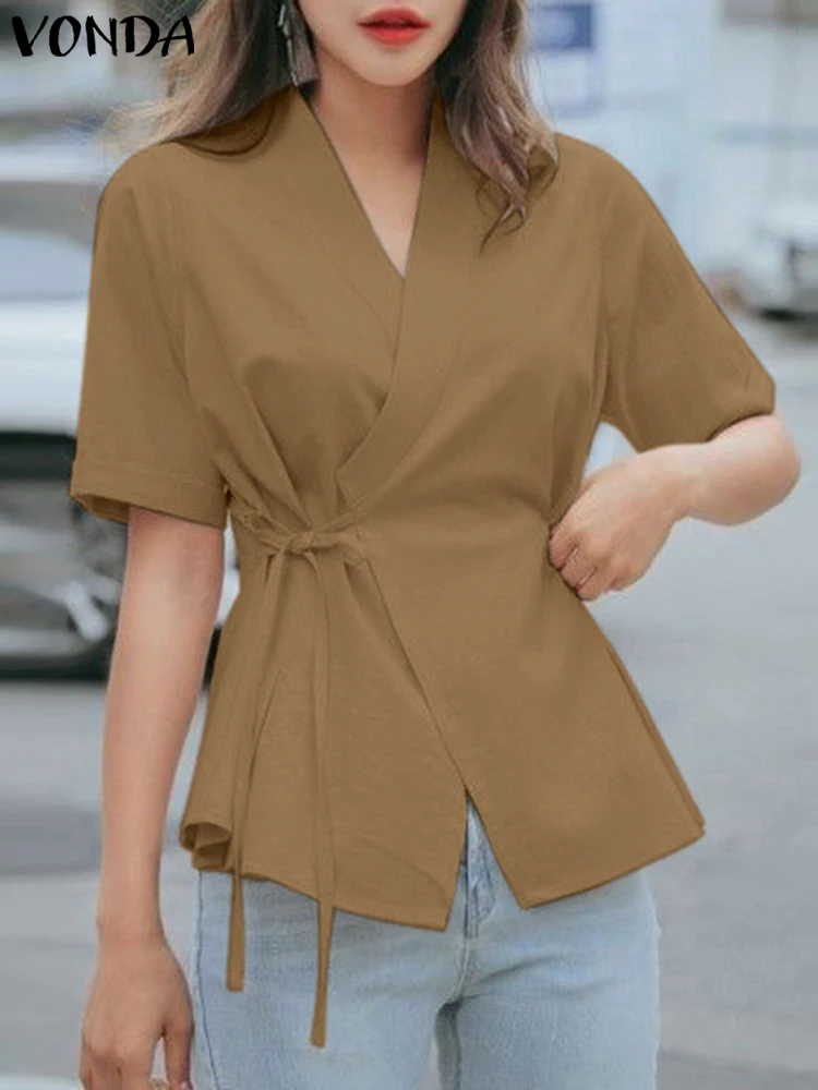 VONDA Women Shirts Elegant Solid Color V-neck Summer Tops 2023 Short Sleeve Casual Blouses Fashion Bandage Tunic Blusas Feminina
VONDA Women Shirts Elegant Solid Color V-neck Summer Tops 2023 Short Sleeve Casual Blouses Fashion Bandage Tunic Blusas Feminina