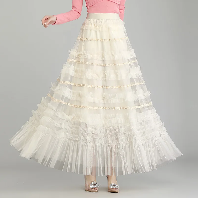 Tulle Long Skirts For Women 2023 Vintage Ruffles Cake Pleated Skirt Black Beige Pink Mesh Long Skirt Floor Length Jupe Femme
Tulle Long Skirts For Women 2023 Vintage Ruffles Cake Pleated Skirt Black Beige Pink Mesh Long Skirt Floor Length Jupe Femme