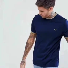 New Men’s Striped Round Neck Color Matching Cotton Short Sleeve Top Premium Embroidery Business Casual Luxury Men T-Shirt