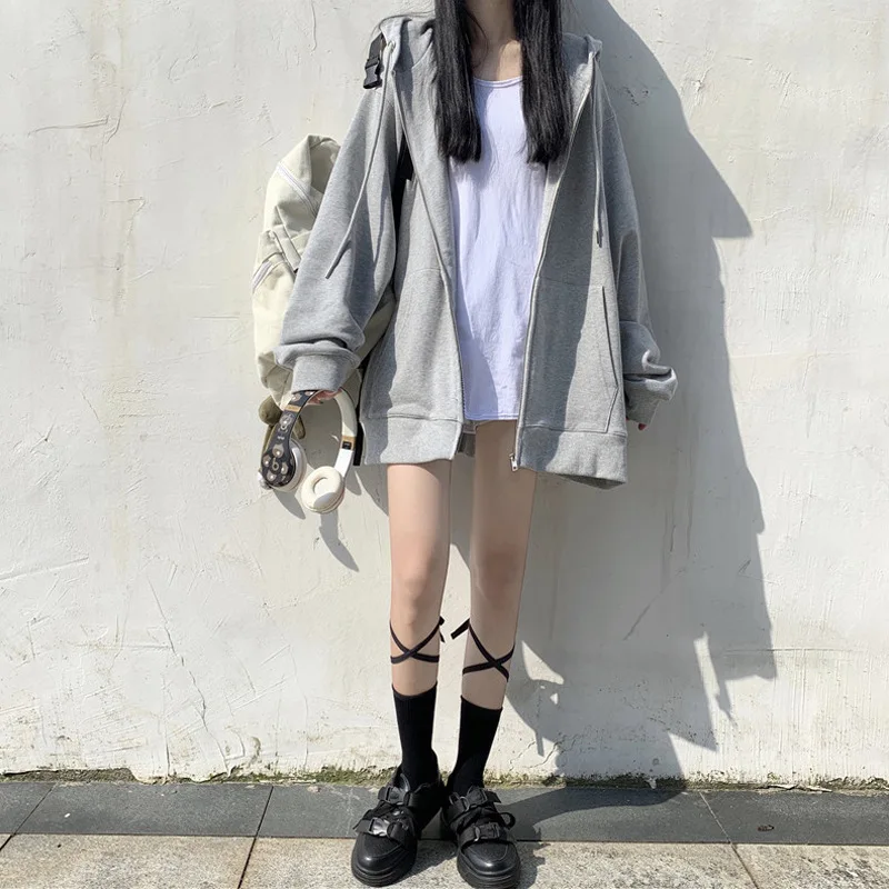 Loose Sweatshirt Ladies Casual Grey Black Design Zip Hoodie Ladies Hip Hop Loose Harajuku Punk Gothic Style Y2k Women's Top
Loose Sweatshirt Ladies Casual Grey Black Design Zip Hoodie Ladies Hip Hop Loose Harajuku Punk Gothic Style Y2k Women's Top
