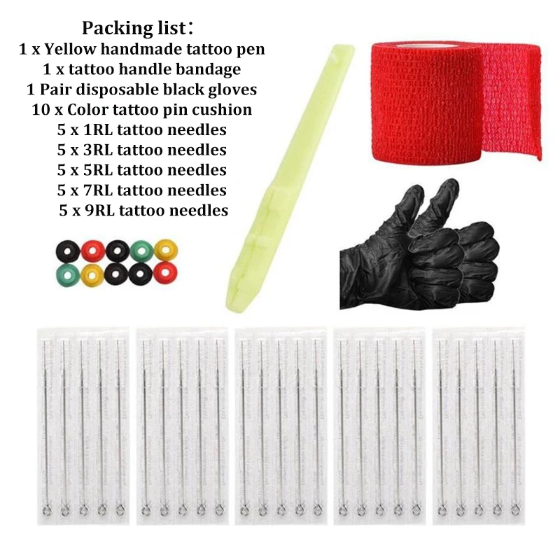 DIY Tattoo Kit Hand Poke Stick Tattoo Needles Set 3RL/5RL/7RL/9RL Needles Tattoo Supply Gloves Handle Bandage for Tattoo Artist
DIY Tattoo Kit Hand Poke Stick Tattoo Needles Set 3RL/5RL/7RL/9RL Needles Tattoo Supply Gloves Handle Bandage for Tattoo Artist