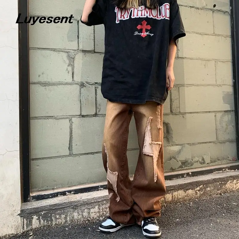 Punk Female Street Coffee Long Jeans Y2k Girl Washed Thunder Patch Ripped Wide Leg Pants Harajuku Mujer Button Fly Denim Trouser
Punk Female Street Coffee Long Jeans Y2k Girl Washed Thunder Patch Ripped Wide Leg Pants Harajuku Mujer Button Fly Denim Trouser