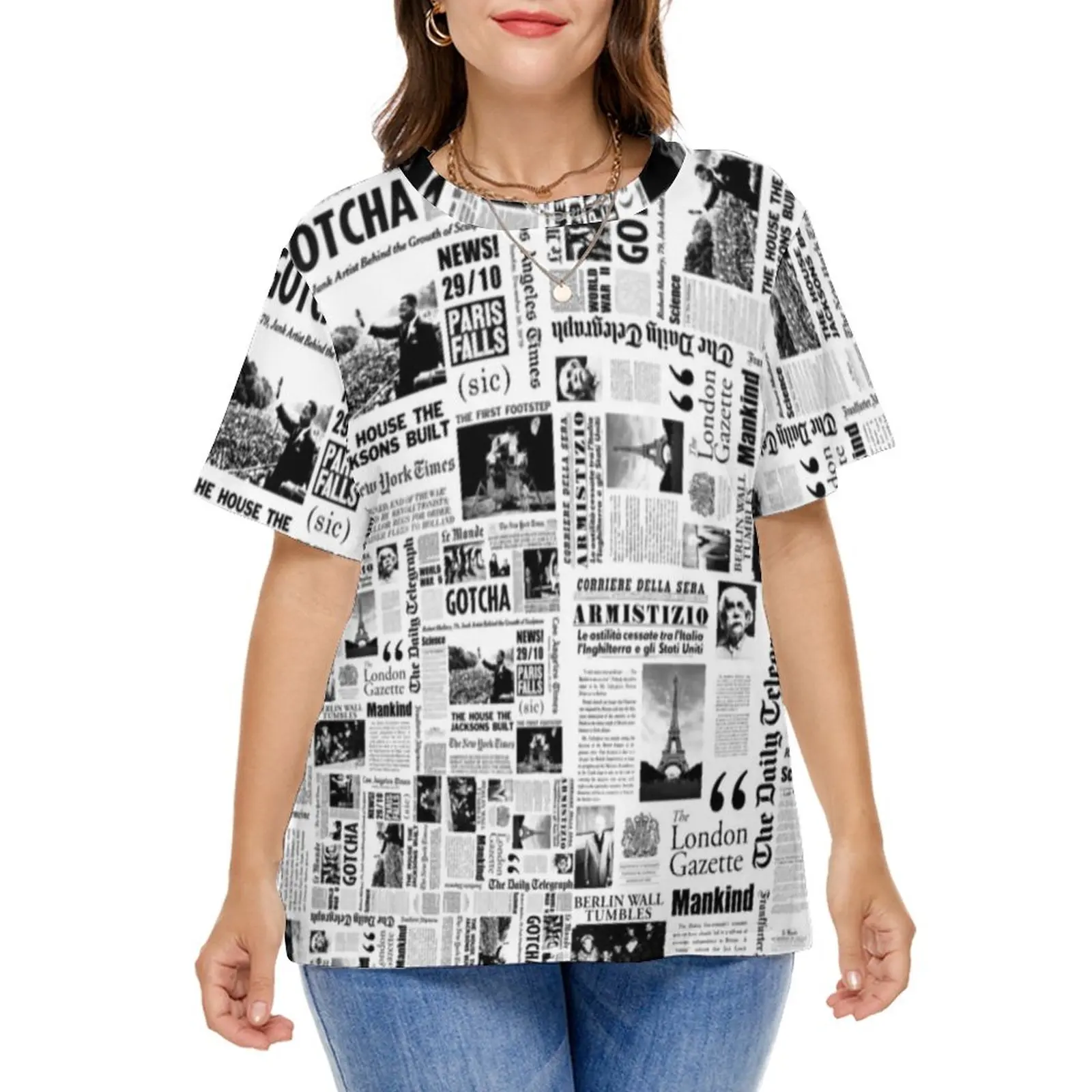 Vintage Newspaper T Shirts Black White Korean Fashion T Shirt Short Sleeve Funny Tees Plus Size 5XL 6XL Summer Graphic Tops Gift
Vintage Newspaper T Shirts Black White Korean Fashion T Shirt Short Sleeve Funny Tees Plus Size 5XL 6XL Summer Graphic Tops Gift
