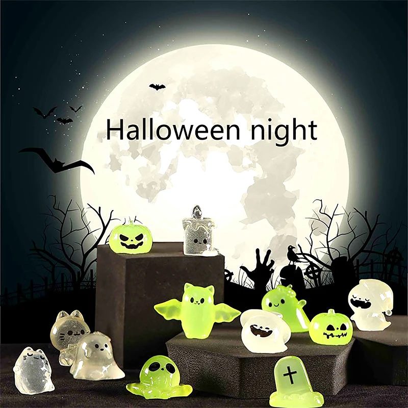 

6Pcs Luminous Halloween Ornament Cartoon Ghost Devil Pumpkin Micro Landscape Decoration Dollhouse Miniature Toy