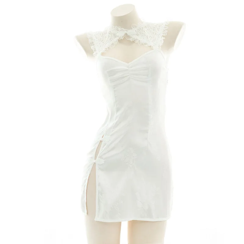 White Lace Backless Cheongsam High Slit Hollow Nightdress Women Sexy Pajamas Maid Uniform Cosplay Lingerie Costume Women Dress
White Lace Backless Cheongsam High Slit Hollow Nightdress Women Sexy Pajamas Maid Uniform Cosplay Lingerie Costume Women Dress