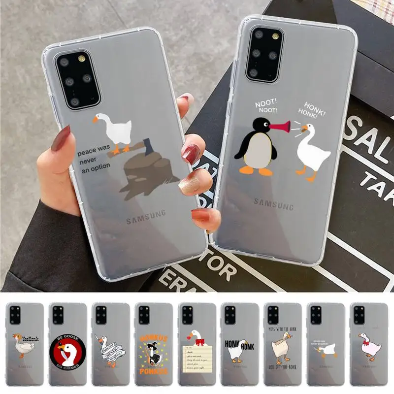 Duck Goose Game Phone Case for Samsung S20 S10 lite S21 plus for Redmi Note8 9pro for Huawei P20 Clear Case
Duck Goose Game Phone Case for Samsung S20 S10 lite S21 plus for Redmi Note8 9pro for Huawei P20 Clear Case