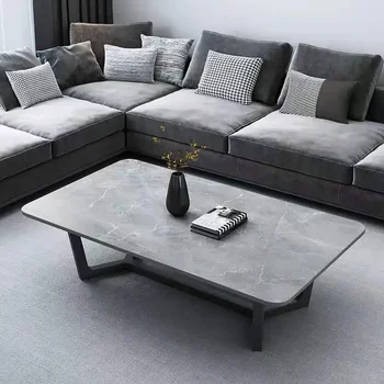 Nordic Light Luxury Furniture Iron Living Room Rock Plate Tea Table Coffee Creative Marble Low Small Sofa Side Designer Model