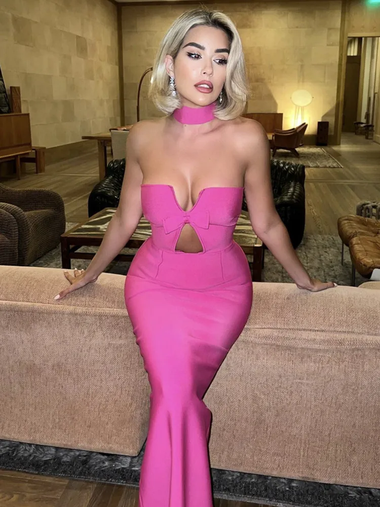 Summer Sexy Strapless Backless Bow Tie Hot Pink Black Ankle Women Bodycon Bandage Dress 2023 Elegant Evening Club Party Dress
Summer Sexy Strapless Backless Bow Tie Hot Pink Black Ankle Women Bodycon Bandage Dress 2023 Elegant Evening Club Party Dress