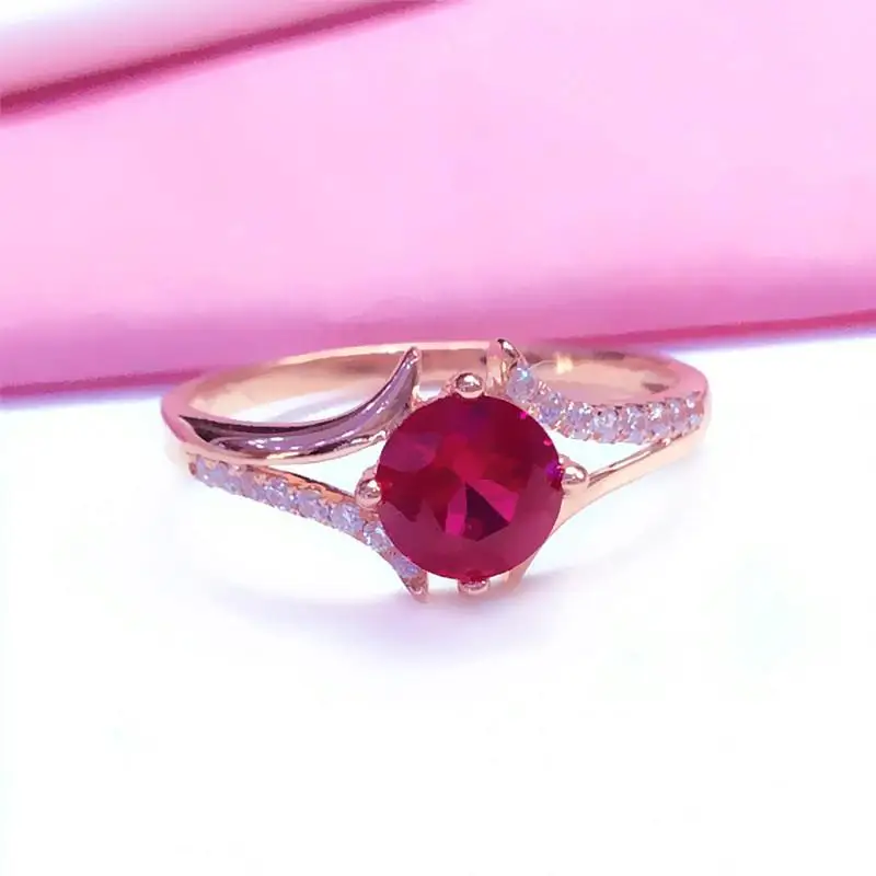 

Pure Russian 585 Purple Gold Set Red Stone Ring Open Plated 14K Color Gold Women's High-End Fashion