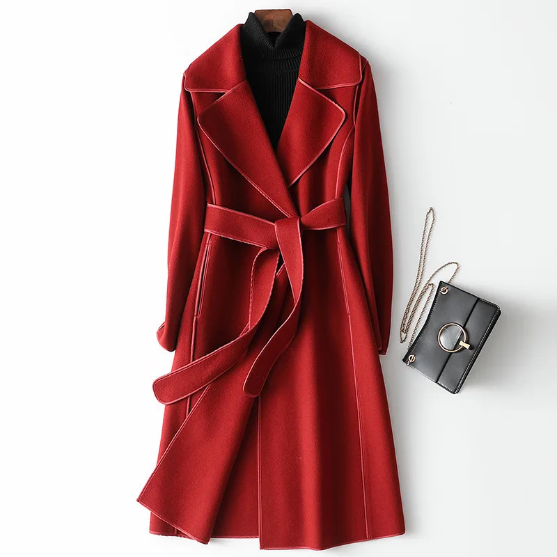 

Повседневное твидовое пальто, двухстороннее шерстяное пальто для женщин, пальто средней длины из 100%-ной шерсти для осени и зимы, 2023
