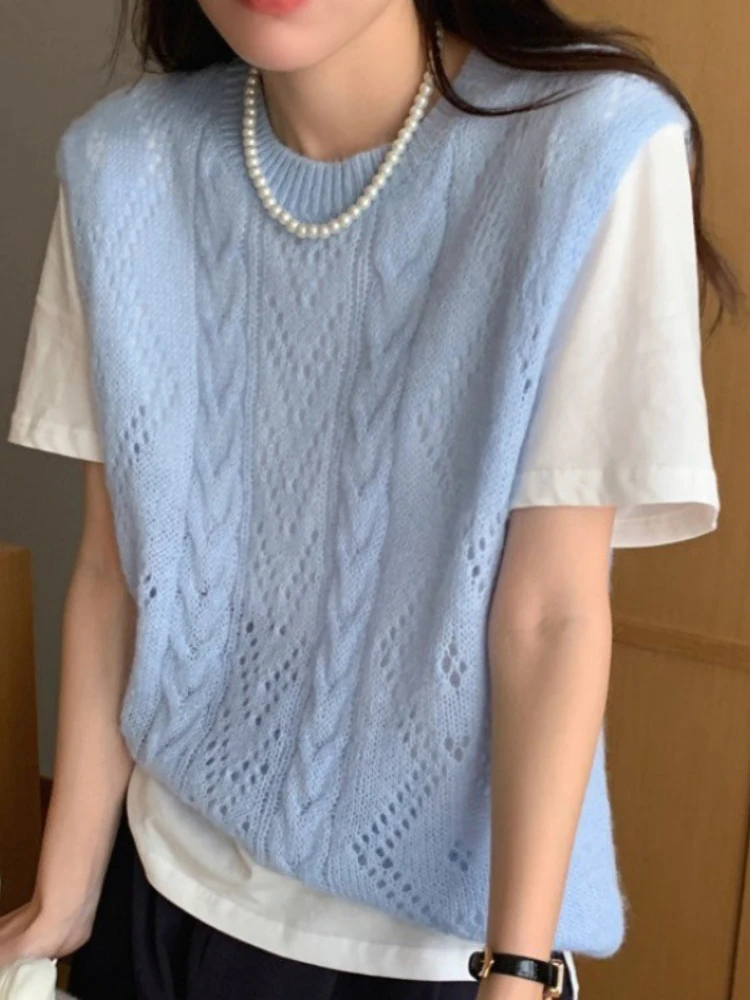 2022 New Autumn Korean Style Hollow Candy Color O-Neck Pullover Vest Sweater Women Roupas Femininas Solder Knitted Sweater Femme
2022 New Autumn Korean Style Hollow Candy Color O-Neck Pullover Vest Sweater Women Roupas Femininas Solder Knitted Sweater Femme