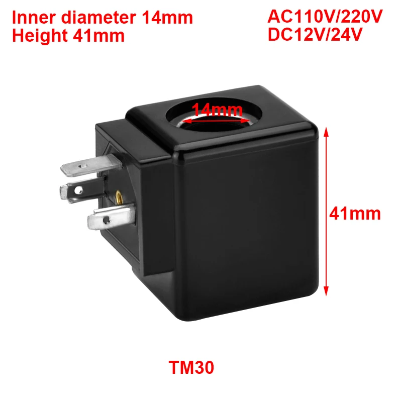 TM30 High Pressure Drain Solenoid Valve Coil Inner Diameter 14mm Height 41mm AC110V/220V DC12V/24V DIN43650A
TM30 High Pressure Drain Solenoid Valve Coil Inner Diameter 14mm Height 41mm AC110V/220V DC12V/24V DIN43650A