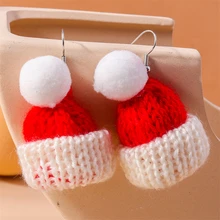 Fashion Handmade Knitted Christmas Hat Drop Earrings for Women Girl New Year Party Holiday Jewelry Decoration