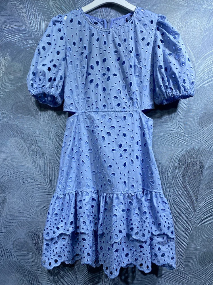 Seifrmann High Quality Summer Women Fashion Designer Party Midi Dress Lantern Sleeve High Waist Hollow Out Blue Print Dresses
Seifrmann High Quality Summer Women Fashion Designer Party Midi Dress Lantern Sleeve High Waist Hollow Out Blue Print Dresses