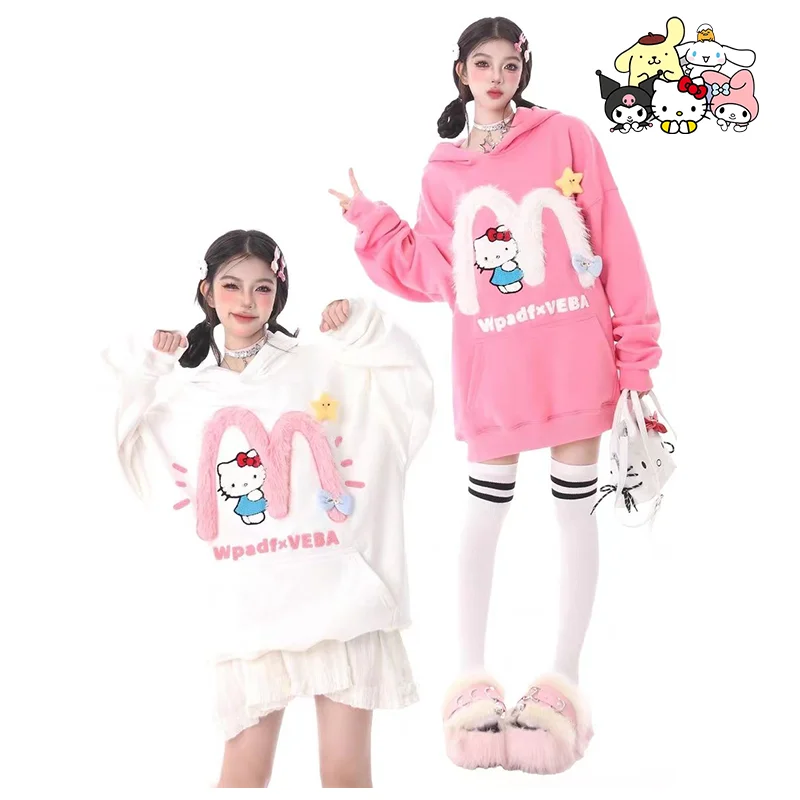 Sanrio Hello Kitty Hoodie Women Plush M Letter Clothes Neenager Girl Embroidery Baseball Jacket Fashion Coat Women Sweatshirt 
Sanrio Hello Kitty Hoodie Women Plush M Letter Clothes Neenager Girl Embroidery Baseball Jacket Fashion Coat Women Sweatshirt