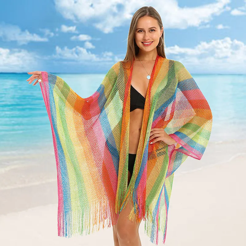 Summer Women's Beach Wear Sun Protection Clothing Split Holiday Cover Up Blouse Striped Shawl Fringed Scarf Beach Top
Summer Women's Beach Wear Sun Protection Clothing Split Holiday Cover Up Blouse Striped Shawl Fringed Scarf Beach Top