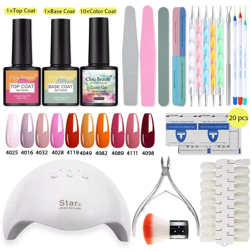 Clou Beaute Nail set 12W UV LED LAMP for Manicure 10 Pcs Gel nail polish 8 ML Top Base Semi Permanent Varnish Nail Art Tools
Clou Beaute Nail set 12W UV LED LAMP for Manicure 10 Pcs Gel nail polish 8 ML Top Base Semi Permanent Varnish Nail Art Tools