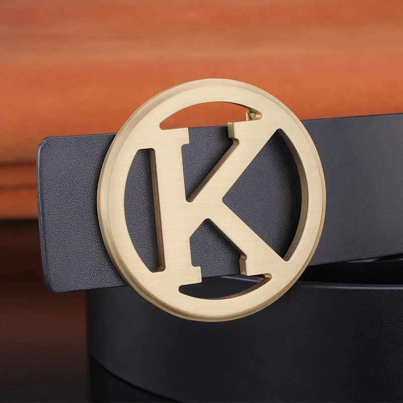 

High Quality K letter belt men luxe marque fashion Cowskin Waistband genuine leather designer Waist Strap male ceinture homme