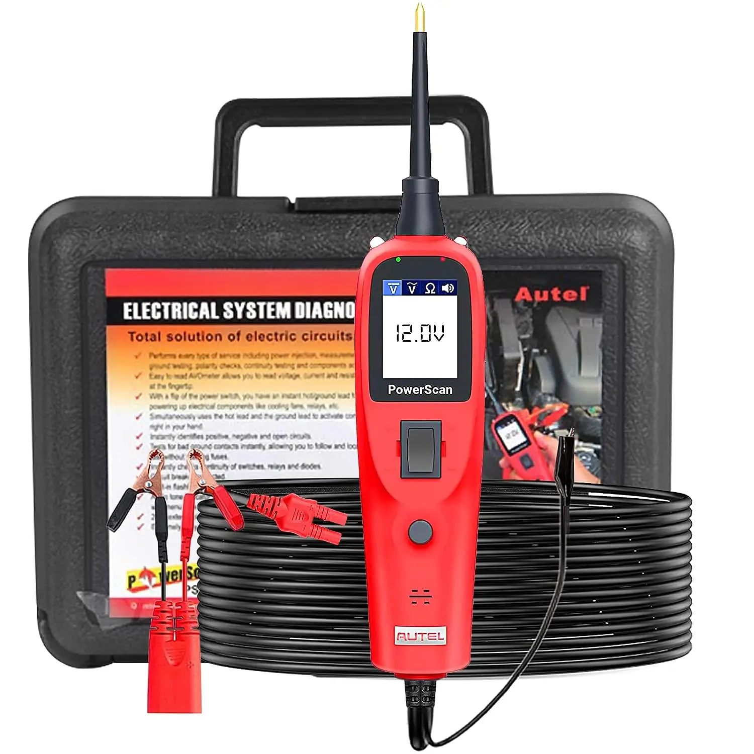 PS100 Power Circuit Probe Kit, 12V 24V Automotive Circuit Tester Electrical Tester with 20ft Extension Cable & Built-in Fla
PS100 Power Circuit Probe Kit, 12V 24V Automotive Circuit Tester Electrical Tester with 20ft Extension Cable & Built-in Fla