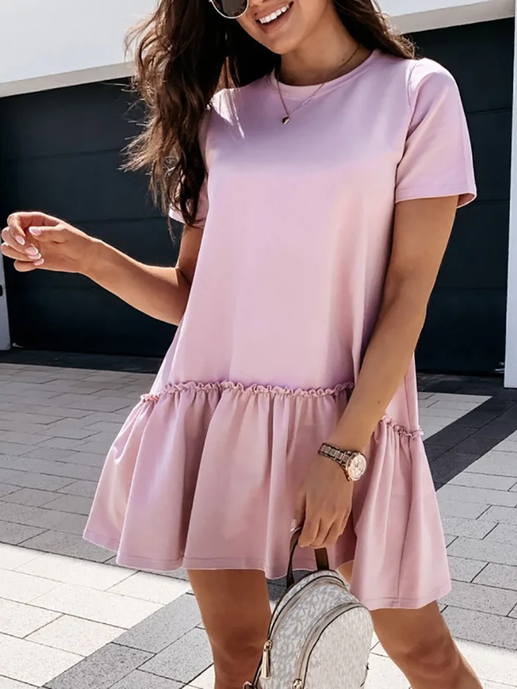 Round Neck Solid Loose Dress Women Ruffle Casual Mini Dress 2022 Summer Short Sleeve Elegant Lady Short Party Dresses Vestidos
Round Neck Solid Loose Dress Women Ruffle Casual Mini Dress 2022 Summer Short Sleeve Elegant Lady Short Party Dresses Vestidos
