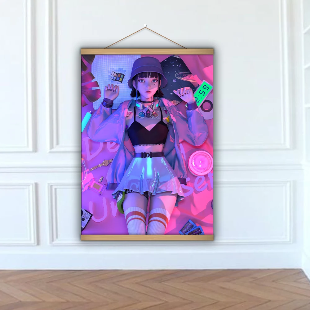 

JYANME Anime Girls Neon lights Women 3D Metaverse Virtual Wallpapers Painting Poster Decorative Tapestry Design Creativity Wall
