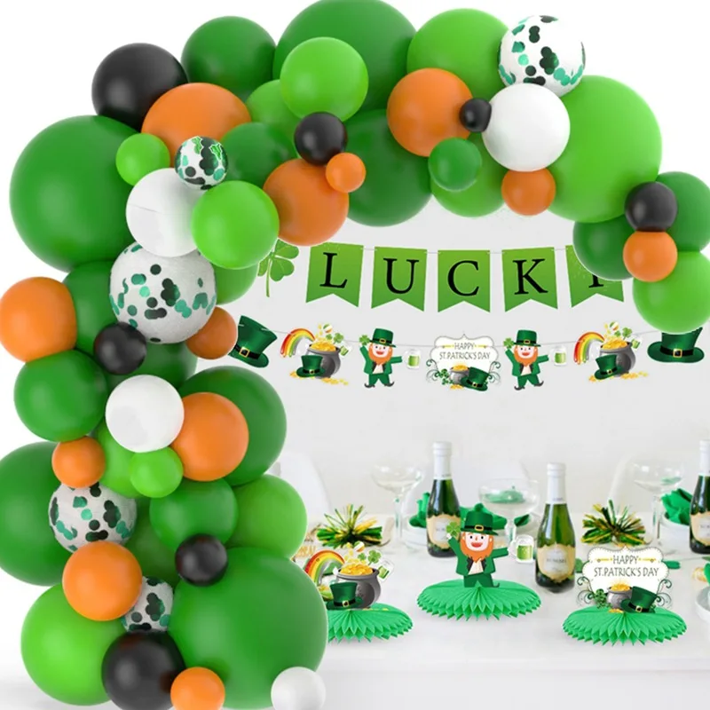 

CHEEREVEAL Green Latex Garland Arch Kit Clover Stars Foil Balloons Irish Festival St. Patrick's Day Party Decorations Supplies