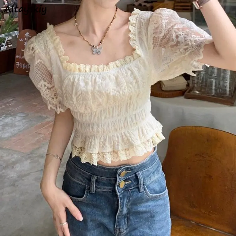 Lace Vintage Blouses Women Puff Sleeve French Style Slim Princess Summer Fashion Hollow Out Tender All-match Aesthetic Ulzzang
Lace Vintage Blouses Women Puff Sleeve French Style Slim Princess Summer Fashion Hollow Out Tender All-match Aesthetic Ulzzang
